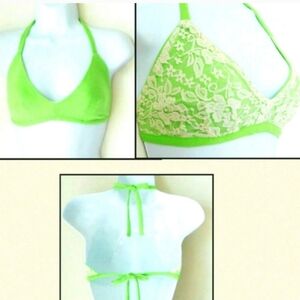 Top + Skirt Neon Green Bikini Top Reversible Lace Cotton St Patricks Celtic